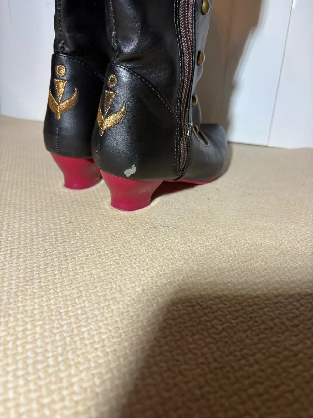Disney Black Girls' Anna Costume Heeled Boots with Gold Embroidery